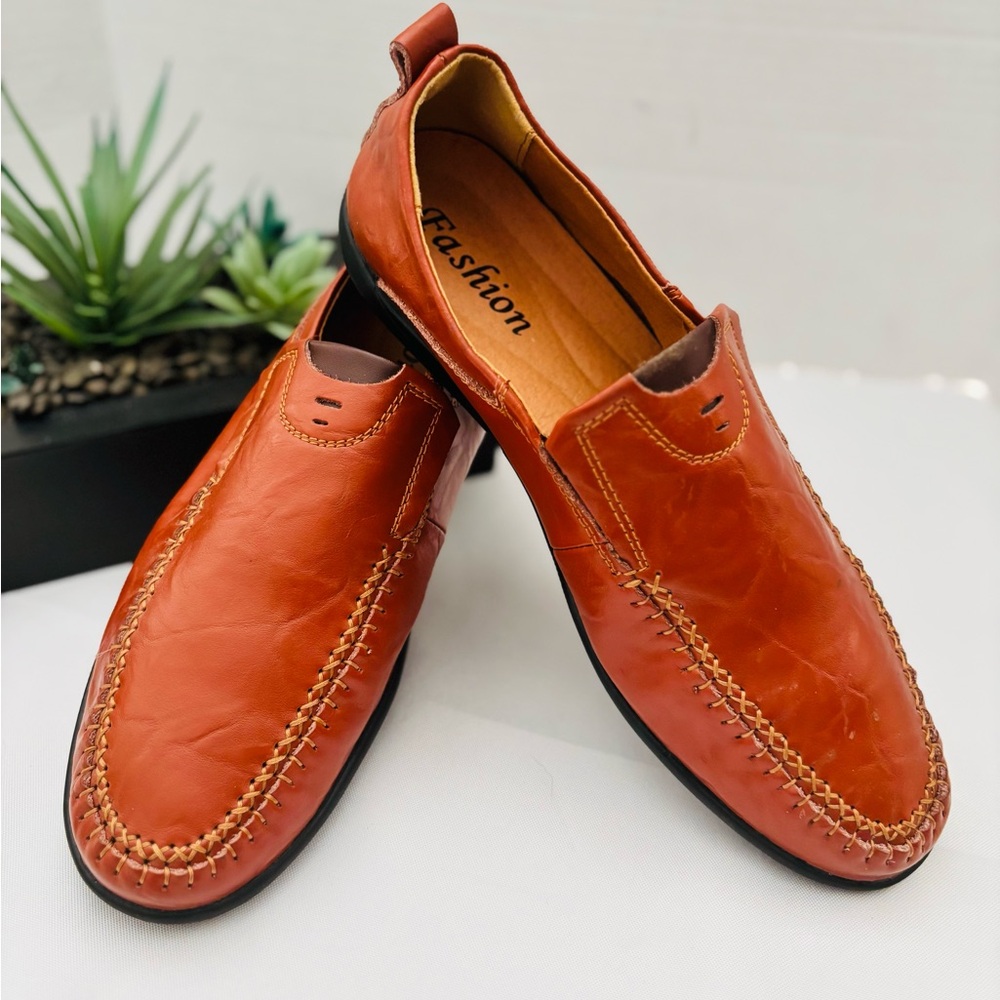 MENS  ITALIAN LEATHER  CAMEL COLOR MOCCASINS SZ 46 EU or SZ 12 US